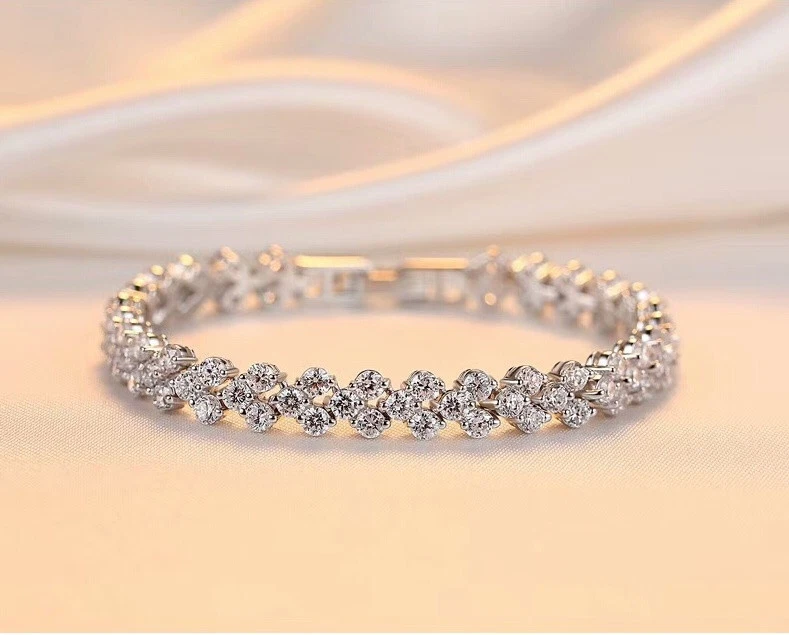 18K White Gold Filled Lady Prom Wedding 7.5" made with rystal Bracelet 168 - Image 1 of 4