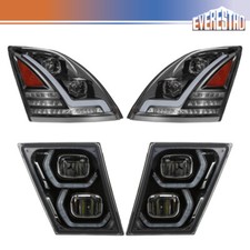Pair Fit For Volvo Vnl 2004-2015 Headlight & Fog Light Set Full Led