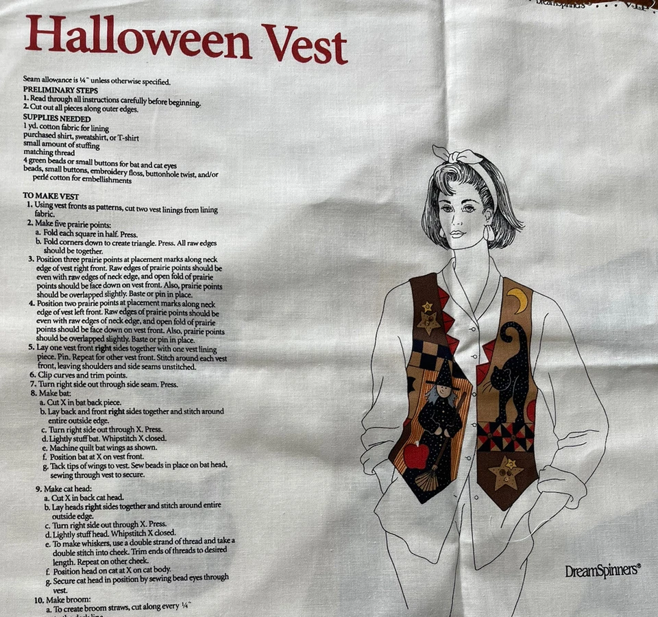 万圣节背心 Dream Spinners 切割和缝制织物面板女巫黑猫南瓜 — 第 2/4 张图片