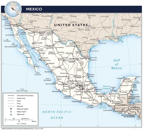 2018 CIA Transportation Map of Mexico Wall Art Poster Print History