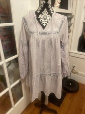 NWT Michael Kors Women's Cotton Lawn Dress Long Sleeve Oversized Gray Size S