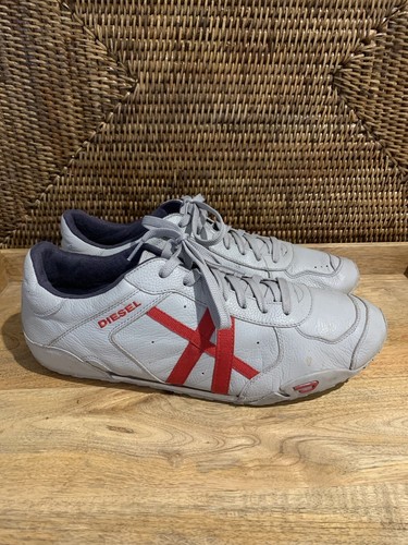 Mens Diesel Gray Leather Athletic Shoes 