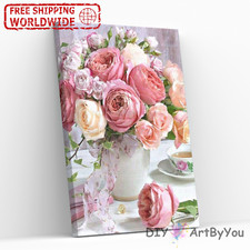 Paint By Numbers Kit Roses Flowers Nature Abstract Brush Wall Home Framed Decor