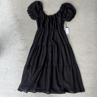 NWT ASTR The Label Black Smocked Tiered Midi Dress Size M Boho Cottagecore  | eBay