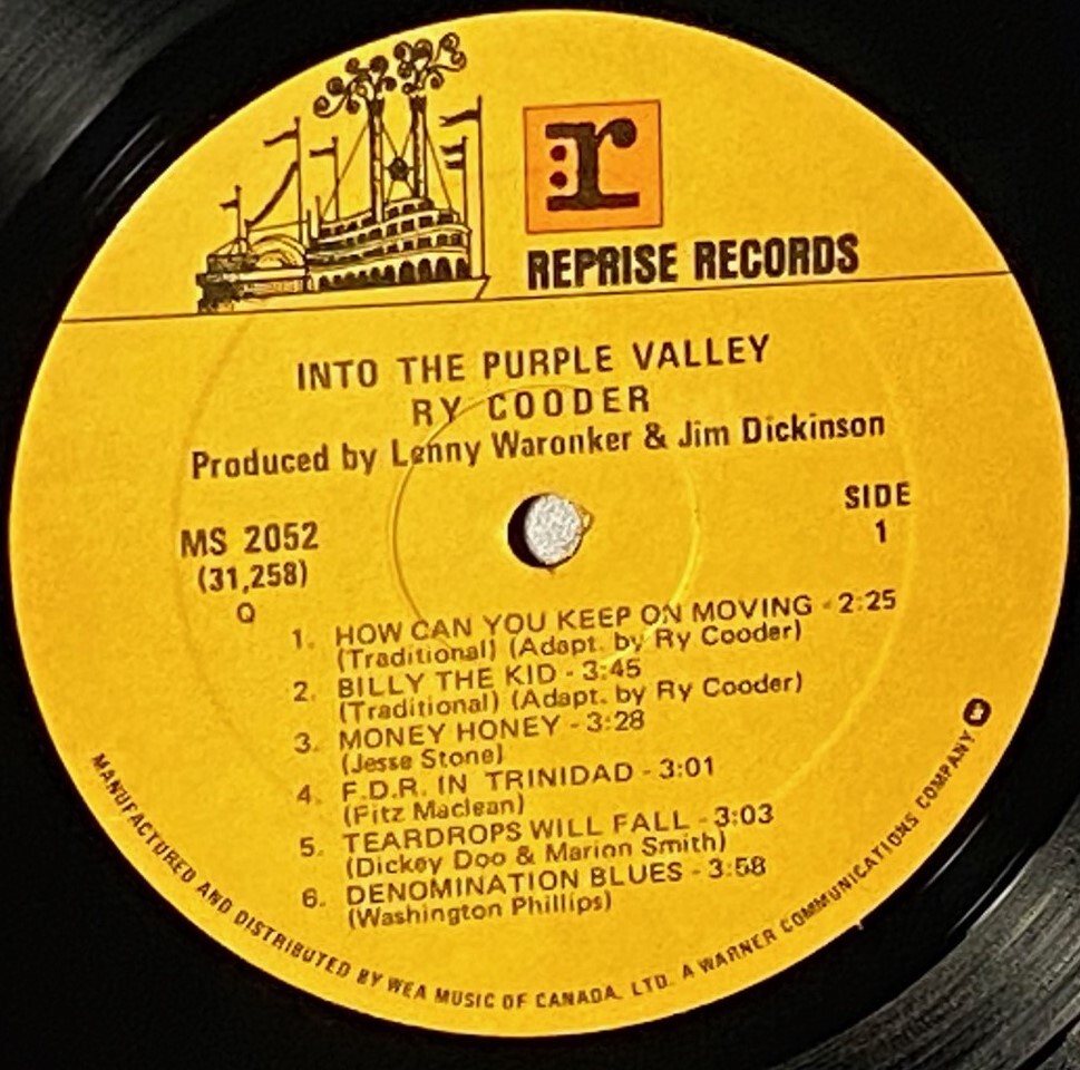 LP RY COODER Into The Purple Valley (ORIG VINYL, CANADA REPRISE