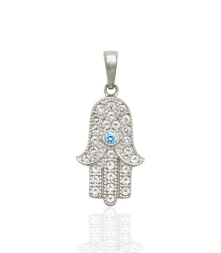 14k Yellow or White Gold Cz Hamsa Pendant - Picture 5 of 5