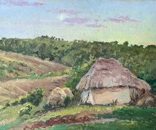Oil Painting Houses Outskirts Cherkas A Original Unframe Wall Hanging n1304