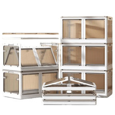 3 Pack Collapsible Storage Bins w/ Lids 4 Wheels Doors Lock Stackable Closet Box