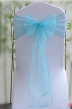 100x Aqua blue Organza Chair Sashes Bows Sheer Ties Ribbons Wedding Decorations