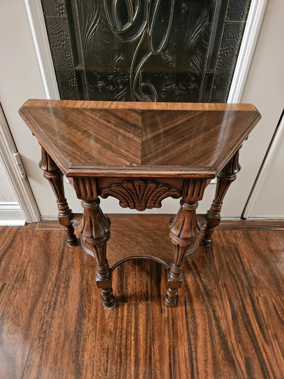Antique Ornate Carved Wood Smoking Table W/Hidden Ashtray Drawer