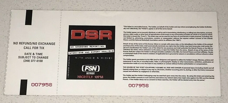 Boleto de la NBA Charlotte Bobcats Detroit Pistons Palace Auburn Hills 10/01/2007 Foto 2 de 2