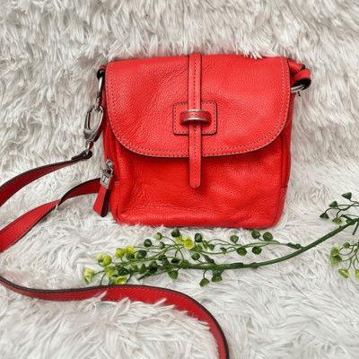 TIGNANELLO Bright Coral Pebbled Leather Crossbody Mini Organizer Bag