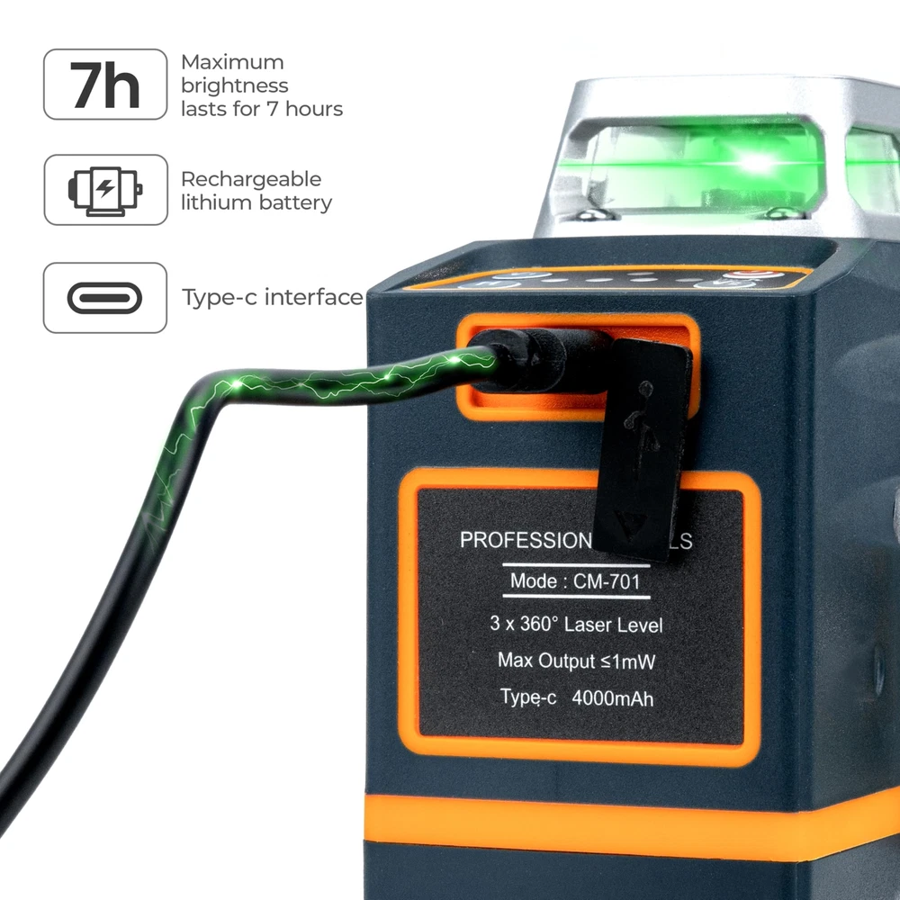 Laser Level Self Leveling 3x360° 3D Green Cross Line for Construction and Pic...