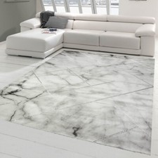 Tapis de salon design avec aspect marbre et fibres brillantes nobles en gris