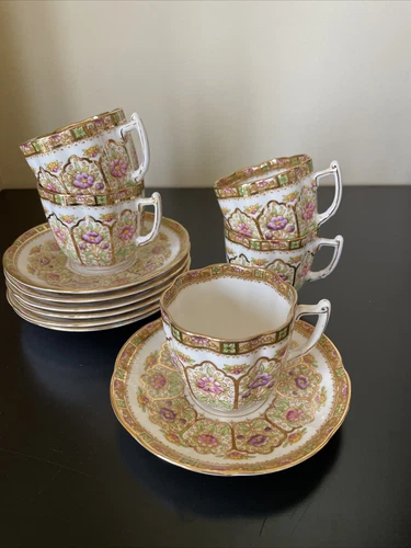 5 Sets Royal Albert Court Pattern Demitasse Teacups And Saucers + 2 Saucers