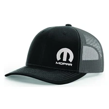 Mopar Logo EMBROIDERED Black/Gray Richardson 112 Snap Back Trucker Hat BRAND NEW