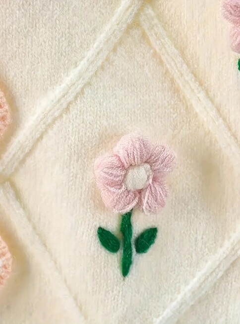 Rose flower motif cardigan 【white】 Pink Roses White Cardigan,gift, Gift for Women, Cardigan