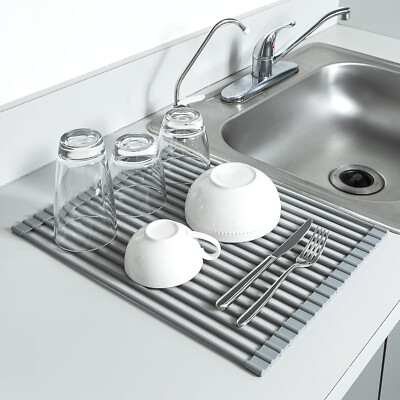 Dish Drying Mat Foldable Stainless Steel Over The Sink Roll Up Rack x  13