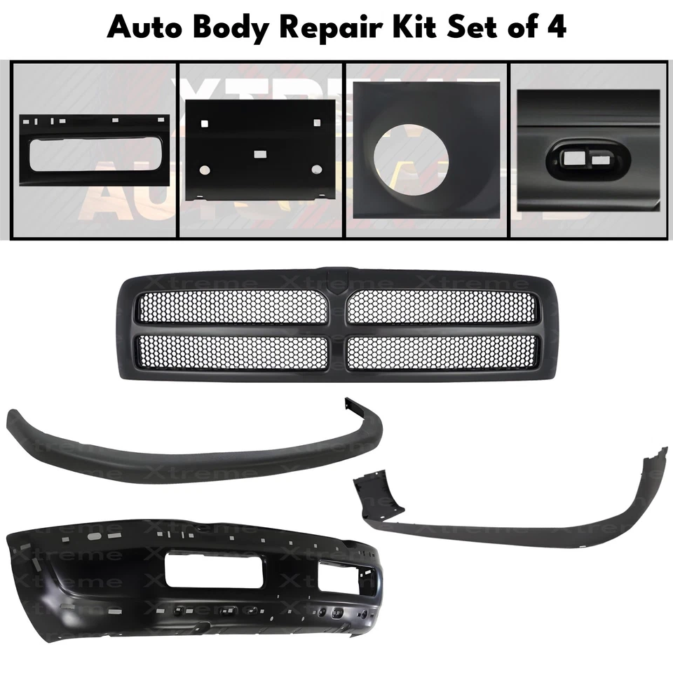 Front Bumper Primed Steel & Grille Assembly Kit For 1994-02 Dodge Ram 1500 2500 Foto 2 de 4