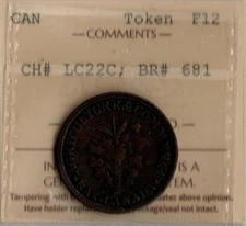 LOWER CANADA Bouquet Sou Halfpenny Token Breton 681, LC-22C ICCS F12