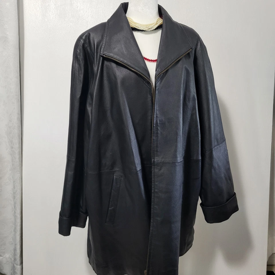  Abrigo chaqueta informal clásico de cuero para mujer talla grande Amalfi talla 2X negro  Foto 4 de 4