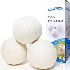 Wool Dryer Balls, 3 Count XL Dryer Lint Balls, Reusable Premium Natural Fabri...