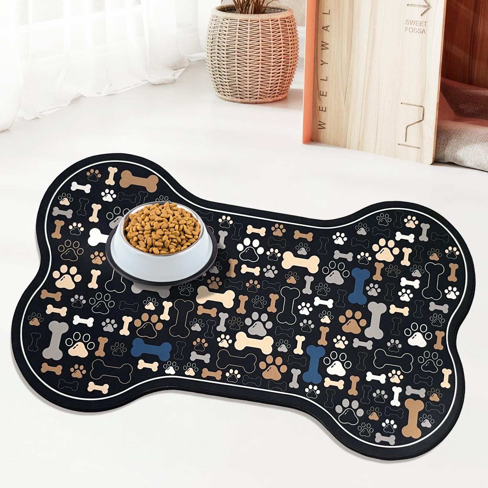Mat Bone Shaped Pet Feeding Mat Quick Absorb Water Bowl Placem...
