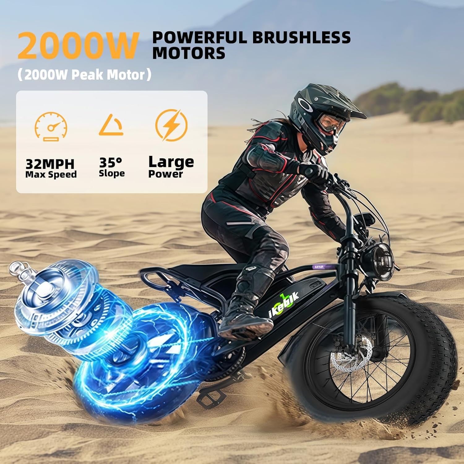 20" Fat Tire Electric Bike 2000W 32MPH Off-Road Mountain Ebi