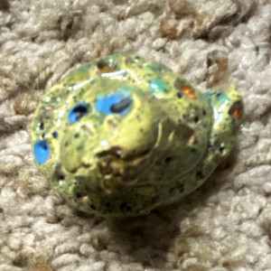Hand Ceramic Snake Figurine Green Yellow Blue Speckled Small 1 1/2”