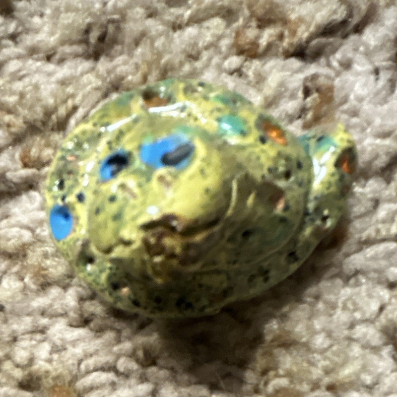 Hand Ceramic Snake Figurine Green Yellow Blue Speckled Small 1 1/2”