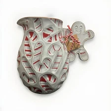 Mud Pie  Gingerbread Candy Cane 50 Oz Christmas Theme Drink Pitcher, New In Box