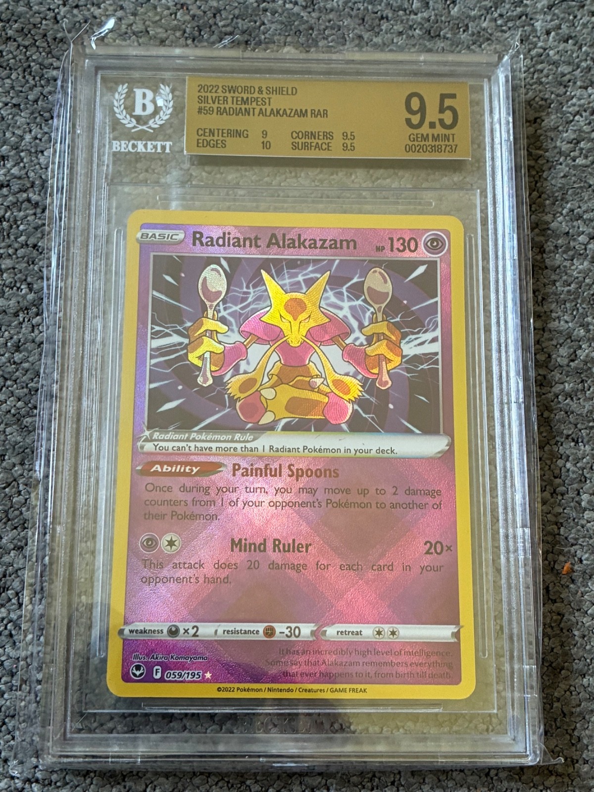 2022 Pokemon Silver Tempest Radiant Alakazam #59 BGS 9.5