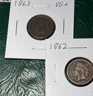 (2) 1862 & 1863 Indian Head One Cent Penny Lot!  Civil War ~ Full LIBERTY!