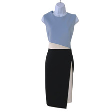 Calvin Klein Size 14 Scuba Colorblock Blue Black Sleeveless Shift Dress Career