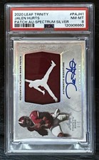 Jalen Hurts 2020 Leaf Trinity Jumpman Jordan Logo Rookie Patch Auto RC /5 PSA 8