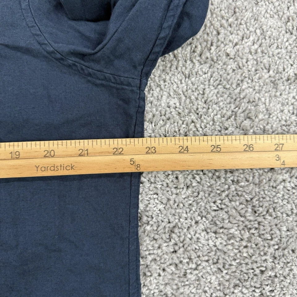 Theory Linen Shirt Mens XL Navy Gerald Traveled Chest Pockets Long Sleeve Preppy - Image 4 of 4