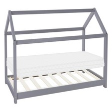 Lit d'enfant + matelas cadre de lit style maison en bois de pin gris 80x160 cm