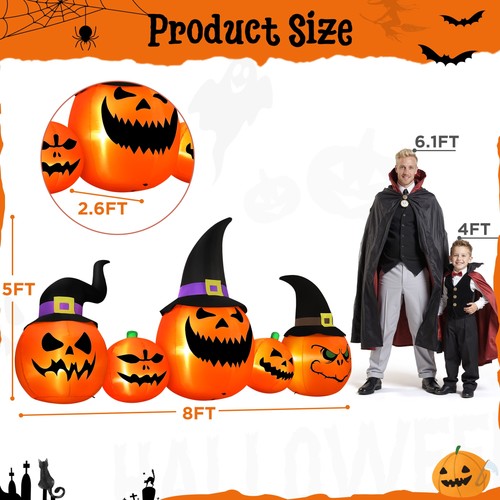 8 Fuß Halloween aufblasbare 5 Kürbisse mit Lichtern Außen Hof Party Deko - Bild 7 von 11
