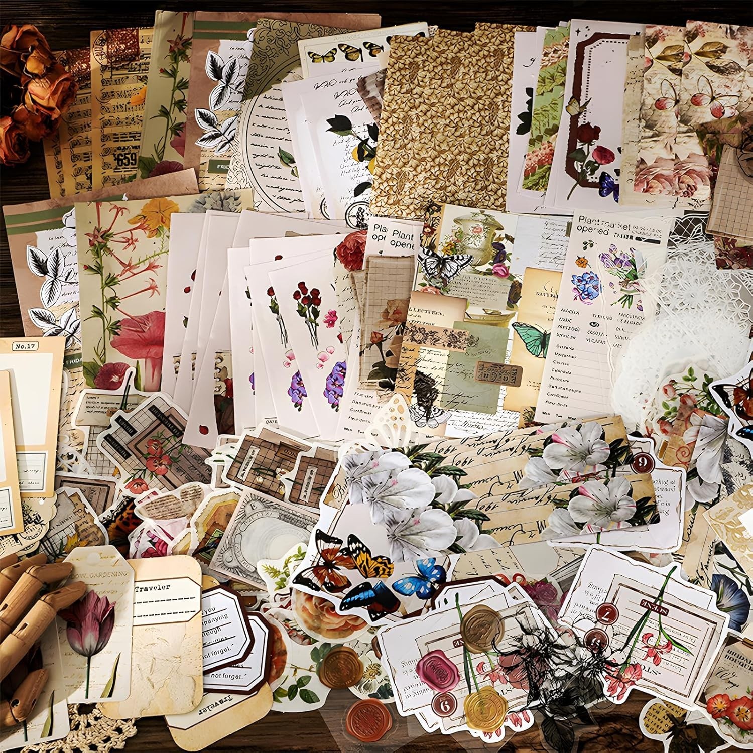 260 Pieces Vintage Scrapbook Supplies Pack Vintage Ephemera Bundle Junk Journal