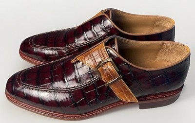 Asil Alligator Pattern Brown Cognac Leather Handmade Monk Strap 11.5 - 12