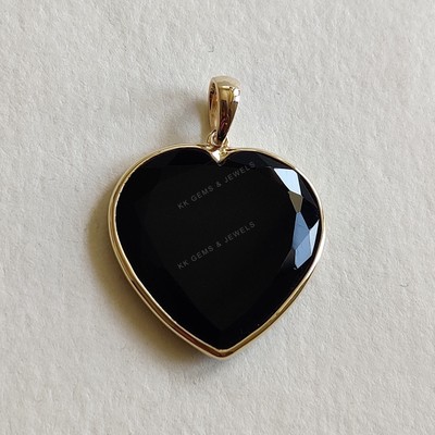 9.89 ct Natural Black Onyx Heart Pendant 14K Gold Birthstone Jewelry Gift