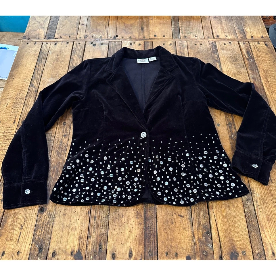 Rod's Velvet Rhinestone Blazer Jacket Black Party Western Rodeo Small - Image 4 of 4