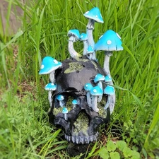 Blue Mushroom Black Skull, Verdigris agaric, Oddities Decor