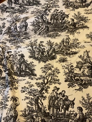 Toile Print Fabric Black and White Scenic Design