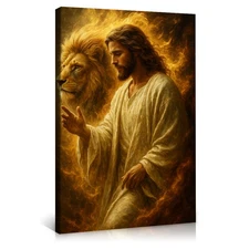Jesus And Lion Canvas Wall Art Jesus Christian Painting Picture Wall Decor