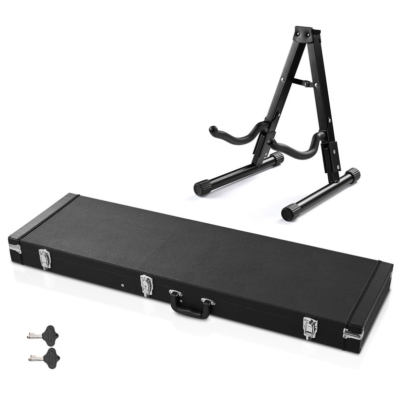 Yescom Electric Bass Guitar Hard Case Wooden Hard Shell & Folding Guitar Stand