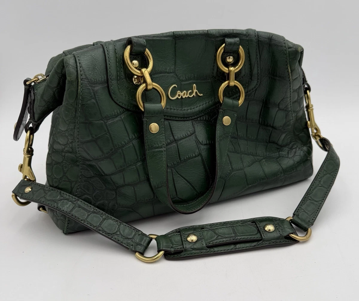Vintage Coach Ashley Green Leather Croc Embossed Satchel Handbag