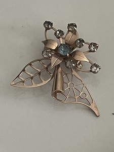Authentic Vintage MCM Goldtone Spiderweb Rhinestone Flower Brooch Gold Plated Or Filled