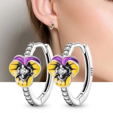 KUNSIR 925 Sterling Silver Flower Hoop Insects Earrings For Women Girls Gifts