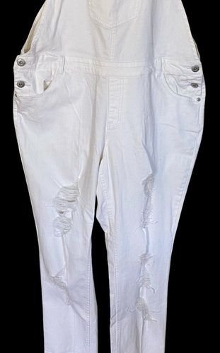 Ashley Stewart Destructed Denim Bib Overalls White Women's Size 18 NWT $60 - Picture 3 of 9